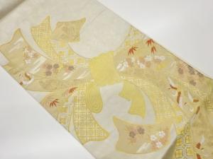 熨斗に鶴・桜模様織出し袋帯